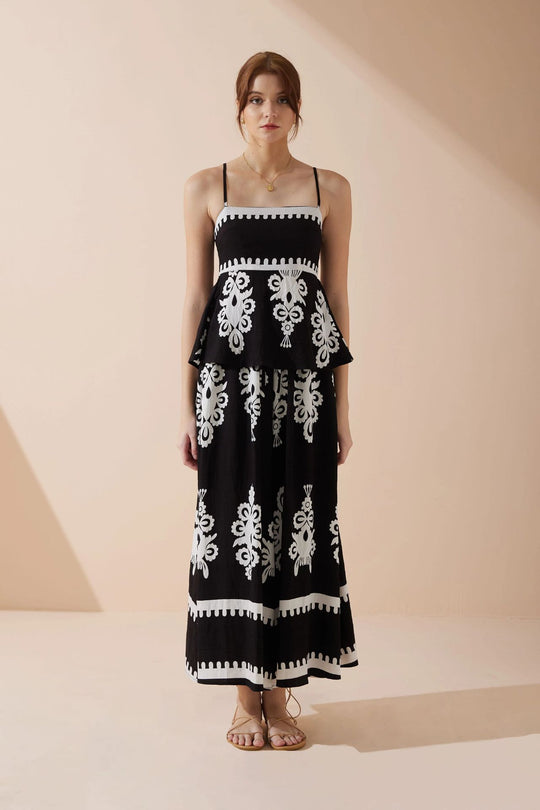 Damen Peplum-Top mit zarten Trägern und kunstvollem Muster EB