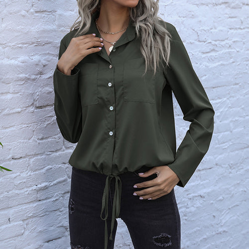 Damen elegante Bluse mit Knopfverschluss und taillierbarem Saum EB