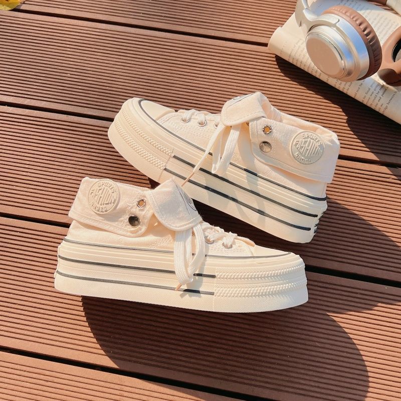 Damen Hochplatform Sneakers mit modischem Stoff-Obermaterial und lockerer Schnürung EB
