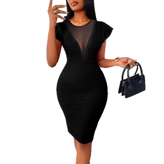 Damen figurbetontes Minikleid mit schickem V-Ausschnitt und Rüschendetails EB