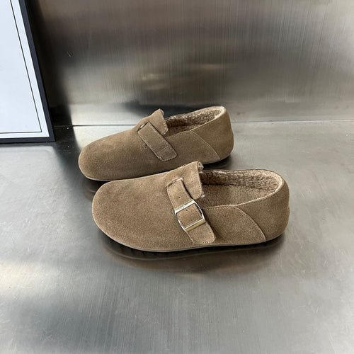 Damen Bequeme und warme Hausschuhe aus hochwertigem Wildleder mit ergonomischem Fußbett EB
