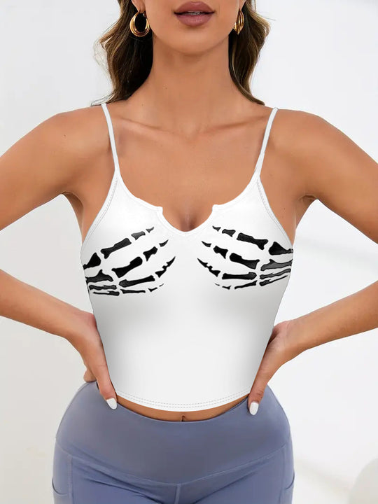 Damen Sportliches Crop-Top mit kreativem Skelett-Design EB