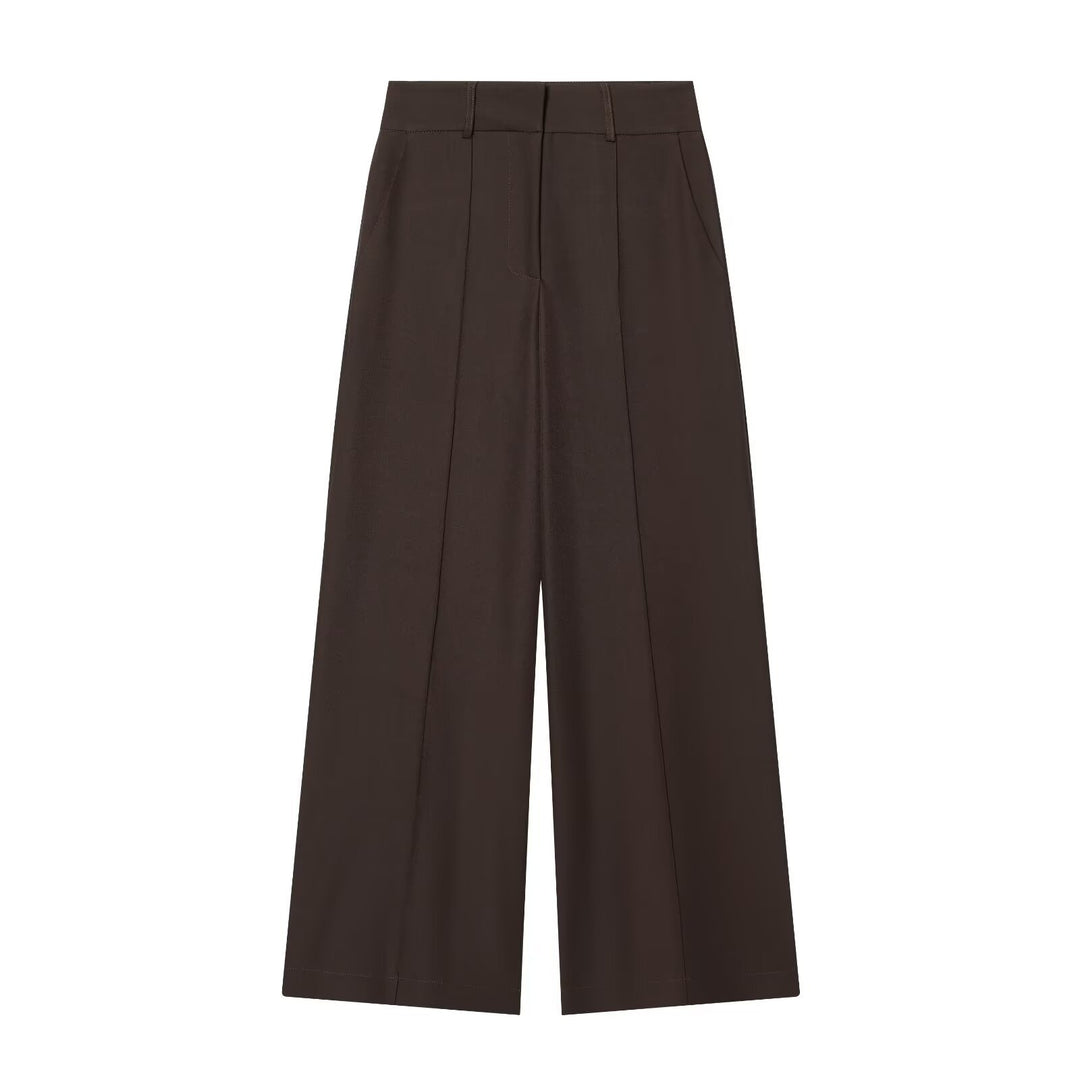 Damen weite Anzughose mit hoher Taille und Falten EB