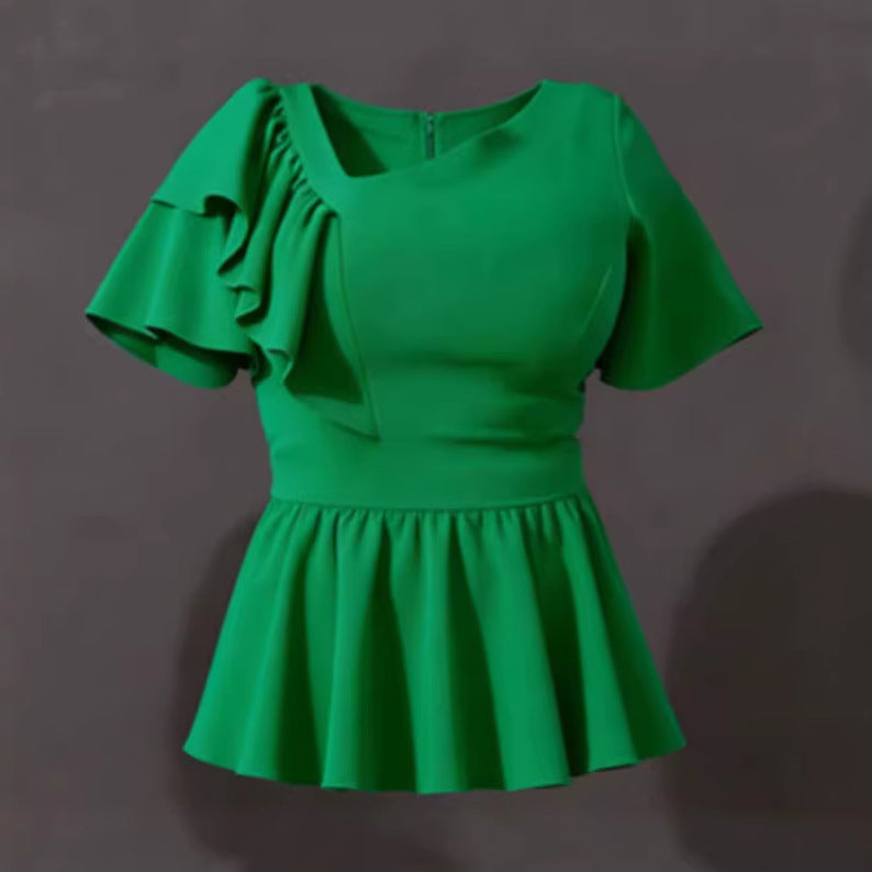 Damen Elegantes Rüschenoberteil mit fließendem Saum EB