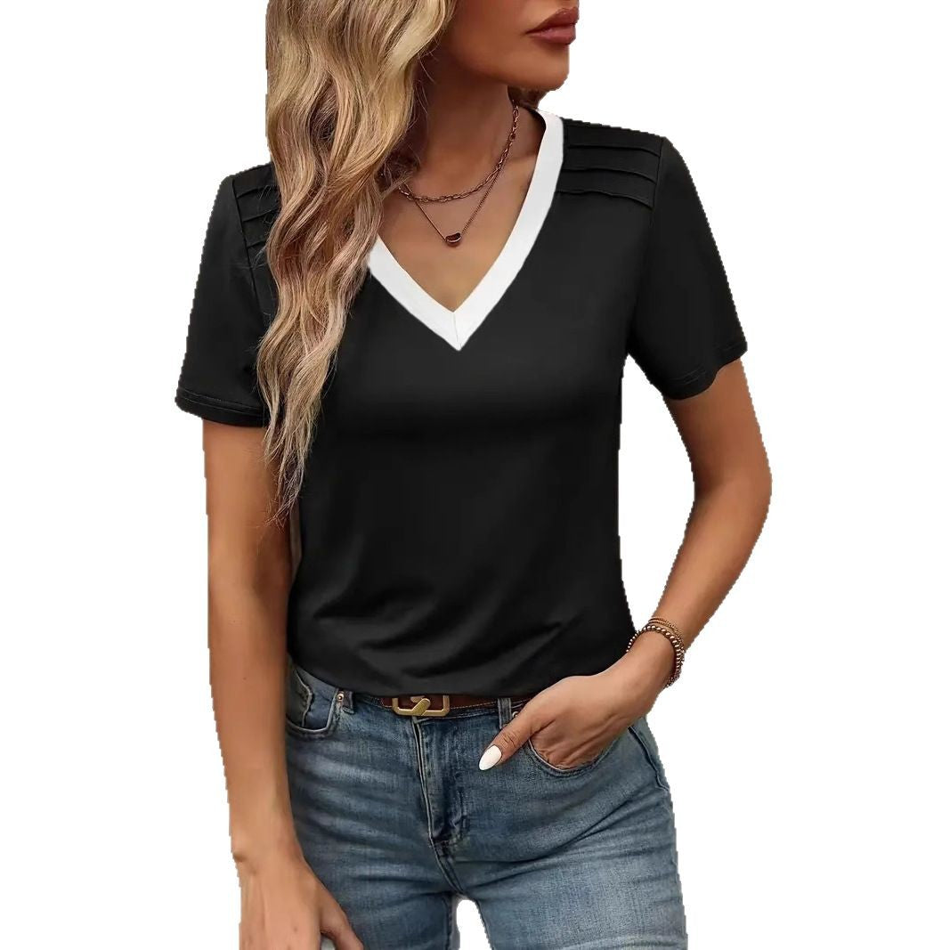 Damen T-Shirt mit modernem V-Ausschnitt und strukturiertem Stoff EB