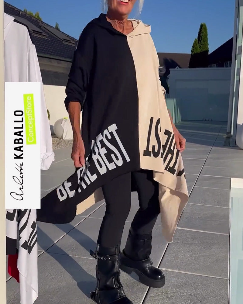 Damen Oversized Pullover mit kontrastierenden Mustern und lässiger Kapuze Heidi-Mode