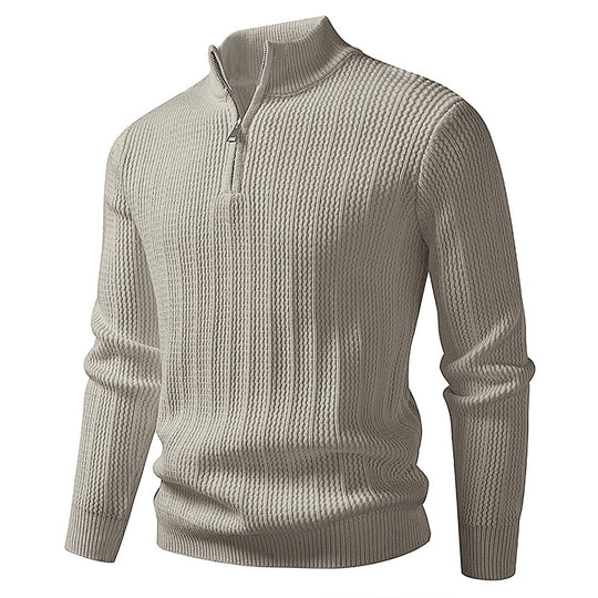 Herren nan feinstrukturierter Halbzip-Pullover mit Stehkragen, geripptem Strukturstrick und schmaler Passform EB