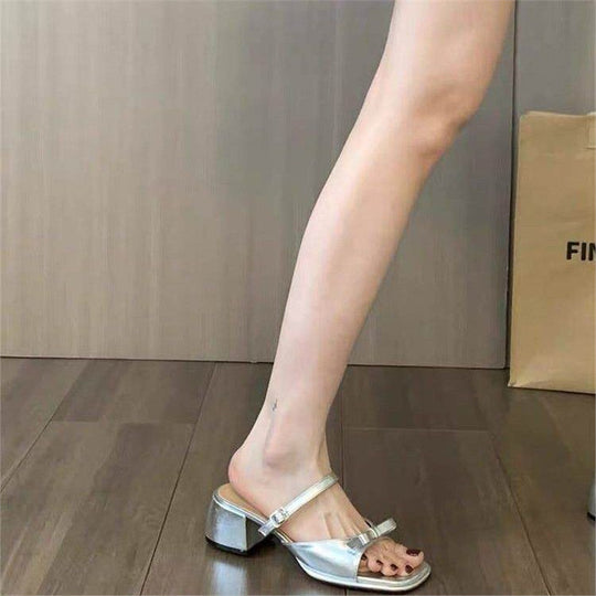 Damen bequeme Mules mit breitem Blockabsatz EB