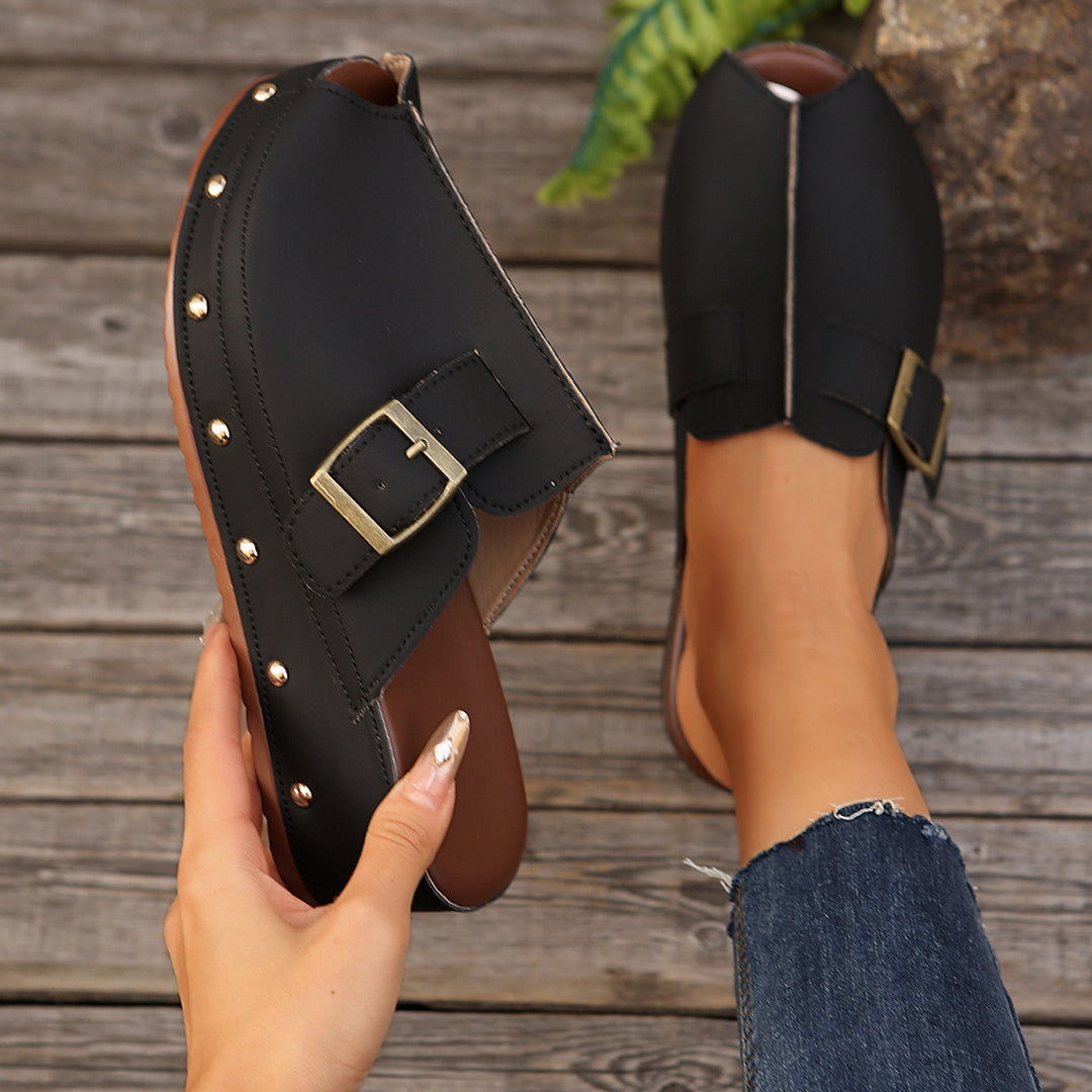 Damen Clogs mit modischem Schnallen-Design und trendiger Metallverzierung EB