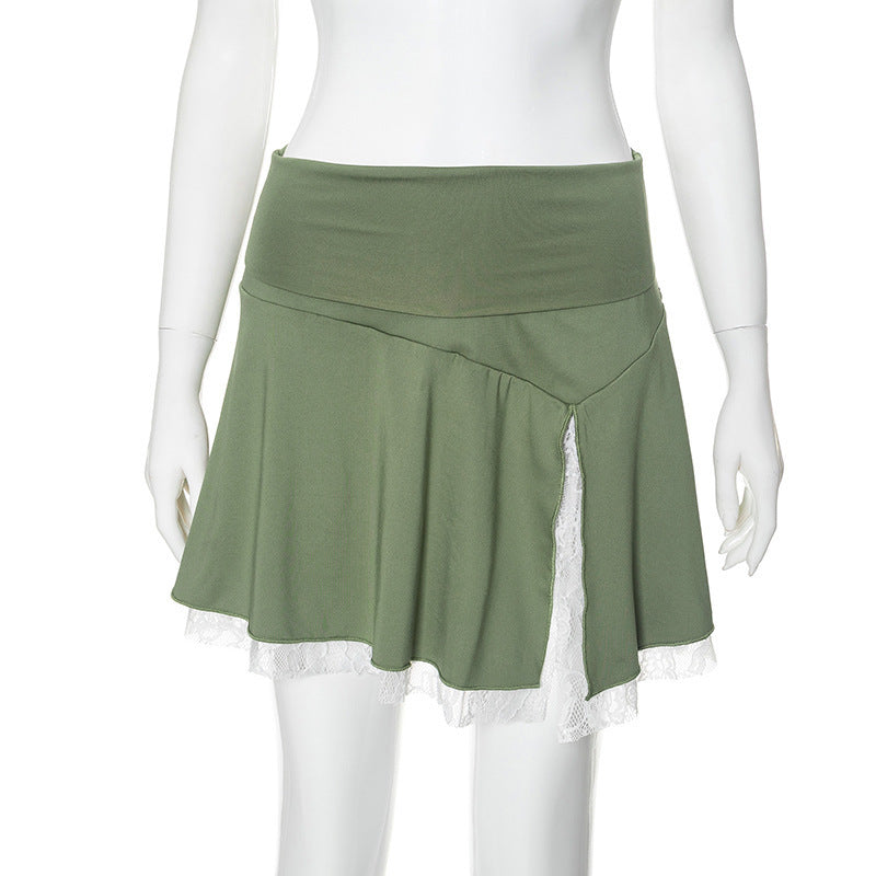 Damen Wickelrock mit Spitzenakzenten und asymmetrischem Design EB