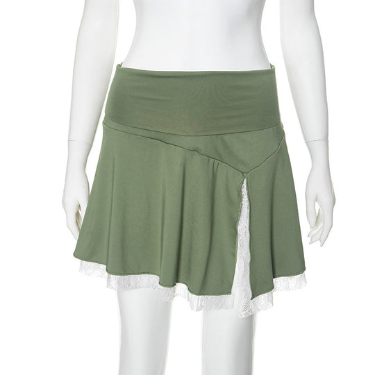 Damen Wickelrock mit Spitzenakzenten und asymmetrischem Design EB