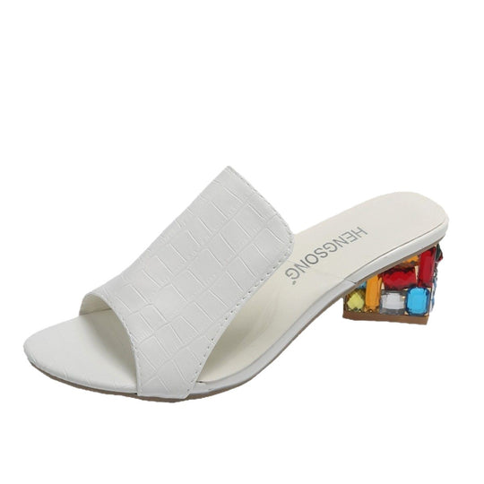 Damen Mules mit buntem Blockabsatz und eleganter Oberflächenstruktur EB