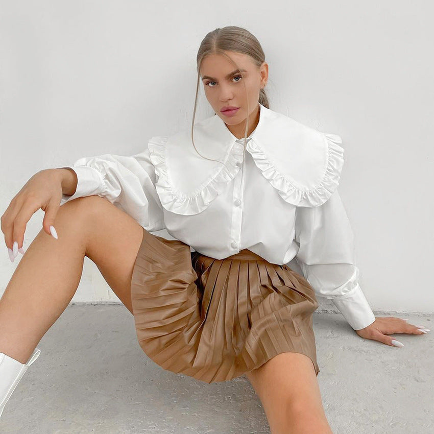 Damen Elegante Bluse mit dekorativem Volantkragen und Puffärmeln EB