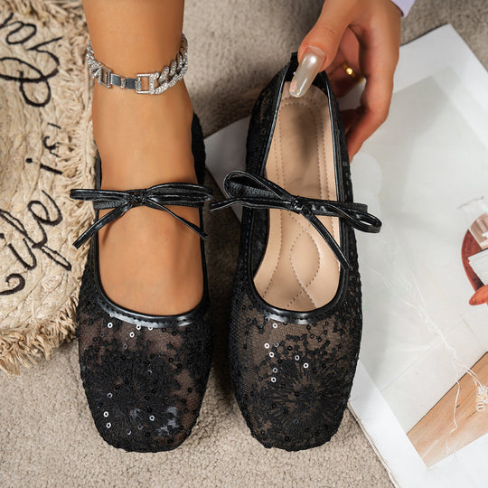 Damen elegante Ballerinas mit zartem Spitzenoberteil EB