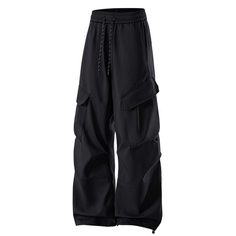 Herren weit geschnittene Utility-Cargo-Hose mit elastischem Bund, Kordelzug und großzügigen Klappentaschen EB