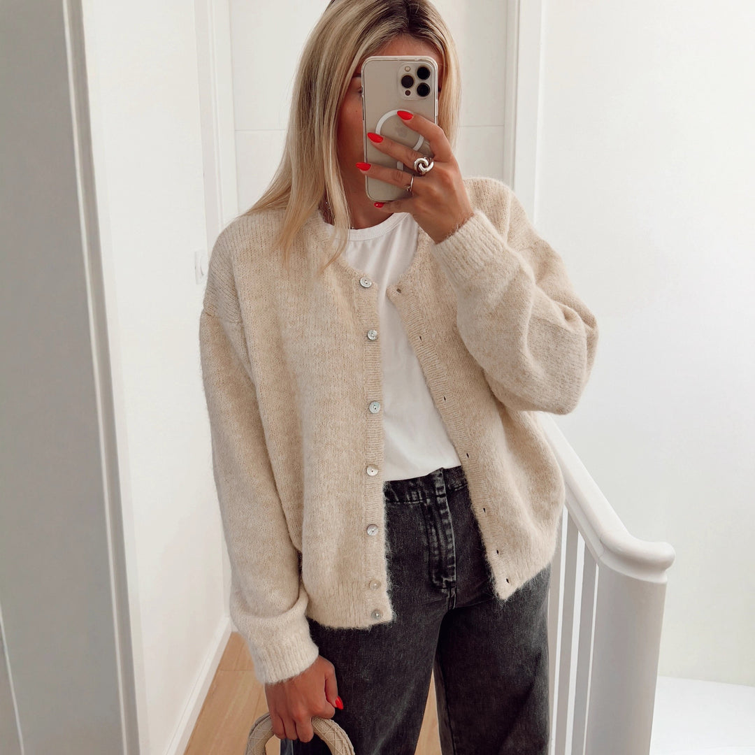 Damen weiche Strickjacke mit eleganter Knopfleiste und lässigem Schnitt EB