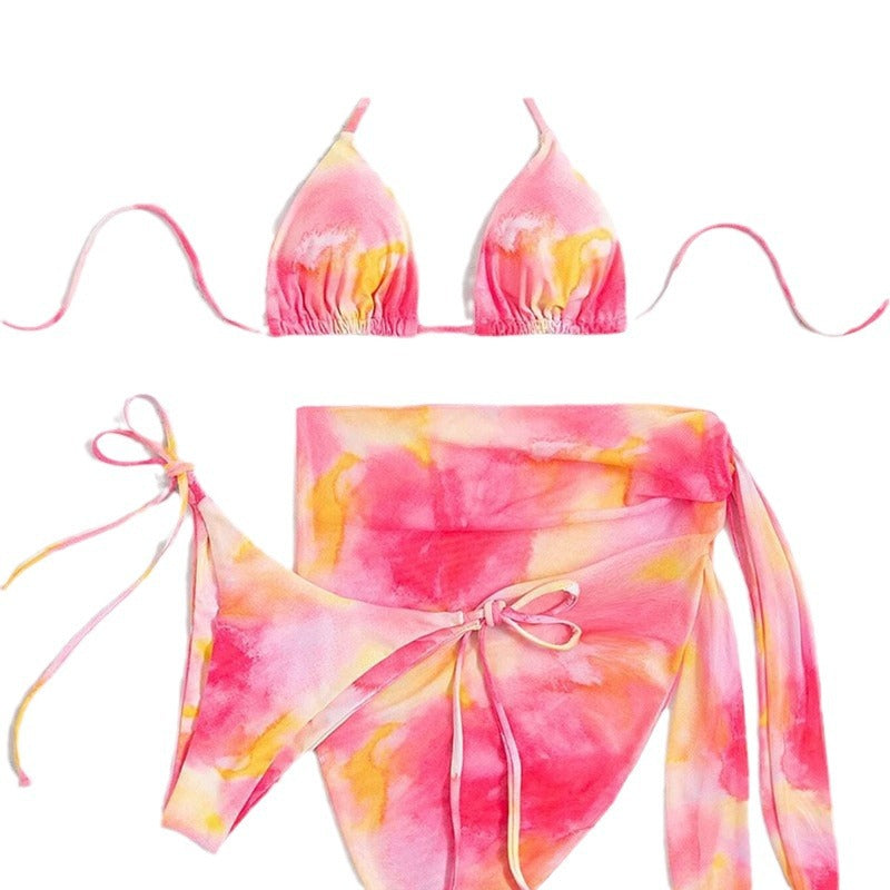 Damen Triangel-Bikini-Set mit floralem Wickelrock und verstellbaren Trägern EB