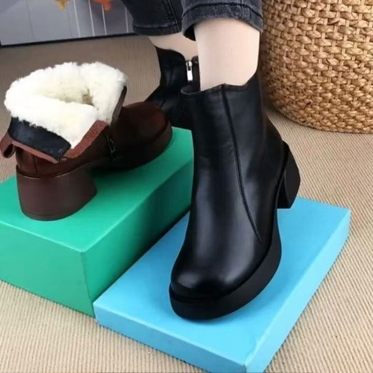 Damen Komfortable Stiefeletten mit warmem Innenfutter und rutschfestem Absatz EB