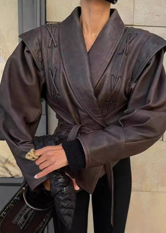 EB | Schnürdetail Faux-Leder Blazer