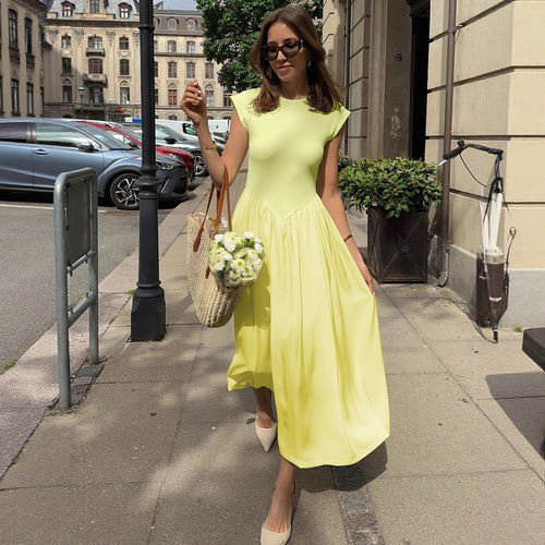 Damen Langes figurumspielendes Sommerkleid mit Längsnaht und elegantem Bund EB