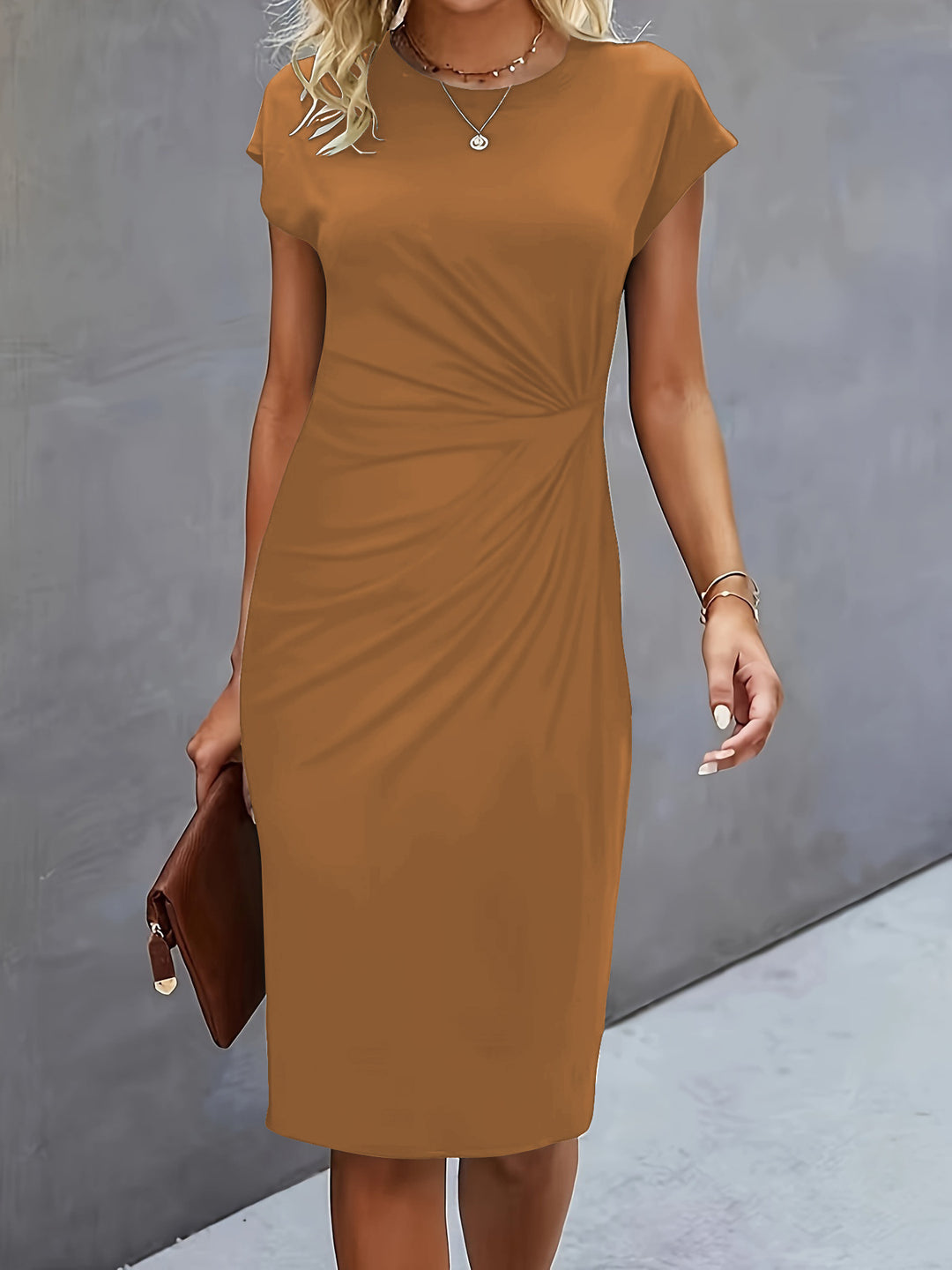 Damen figurbetontes Wickelkleid mit trendigen Drapierungen und klassischem Schnitt EB