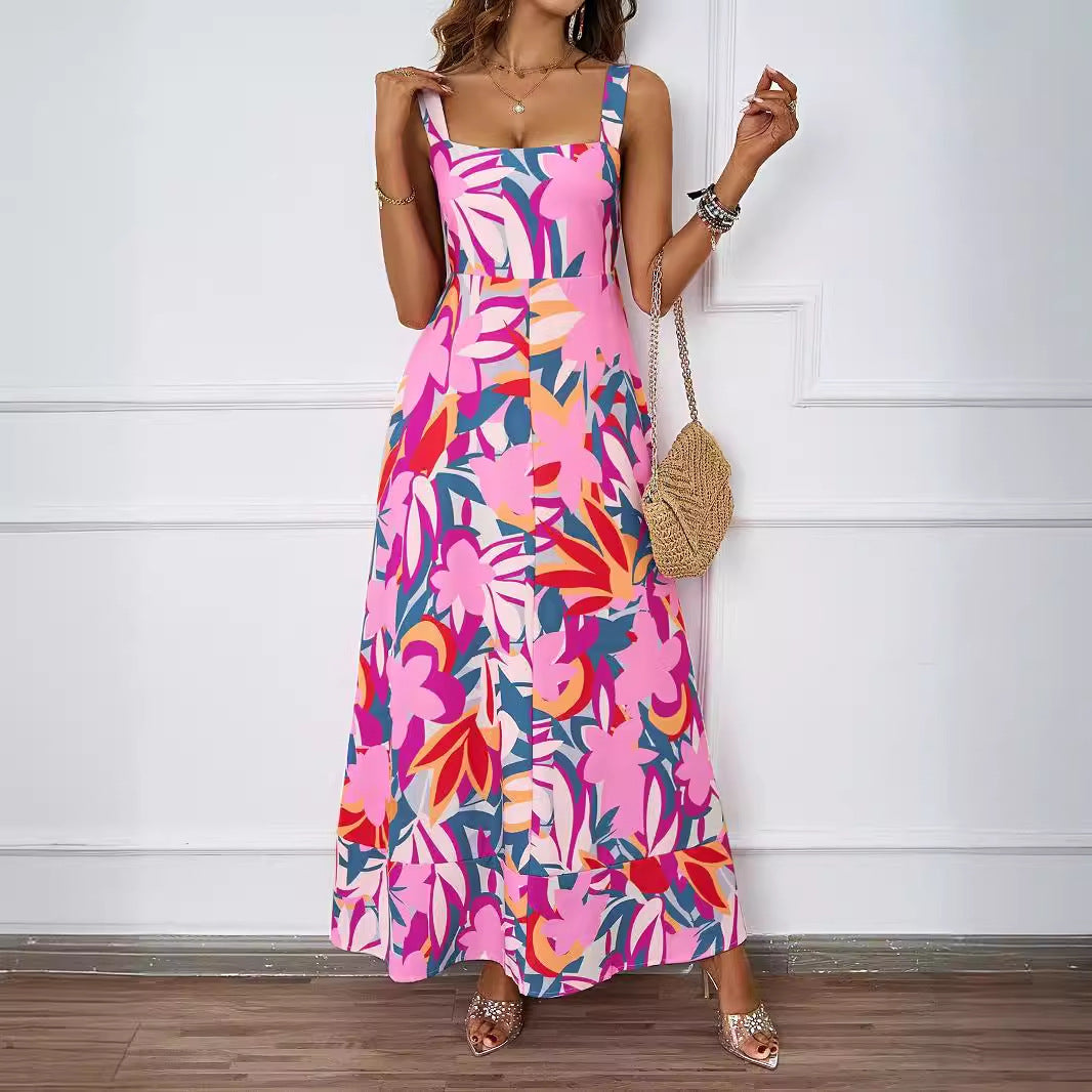 Damen Maxikleid mit floralem Schnitt und modernem Quadrat-Ausschnitt EB