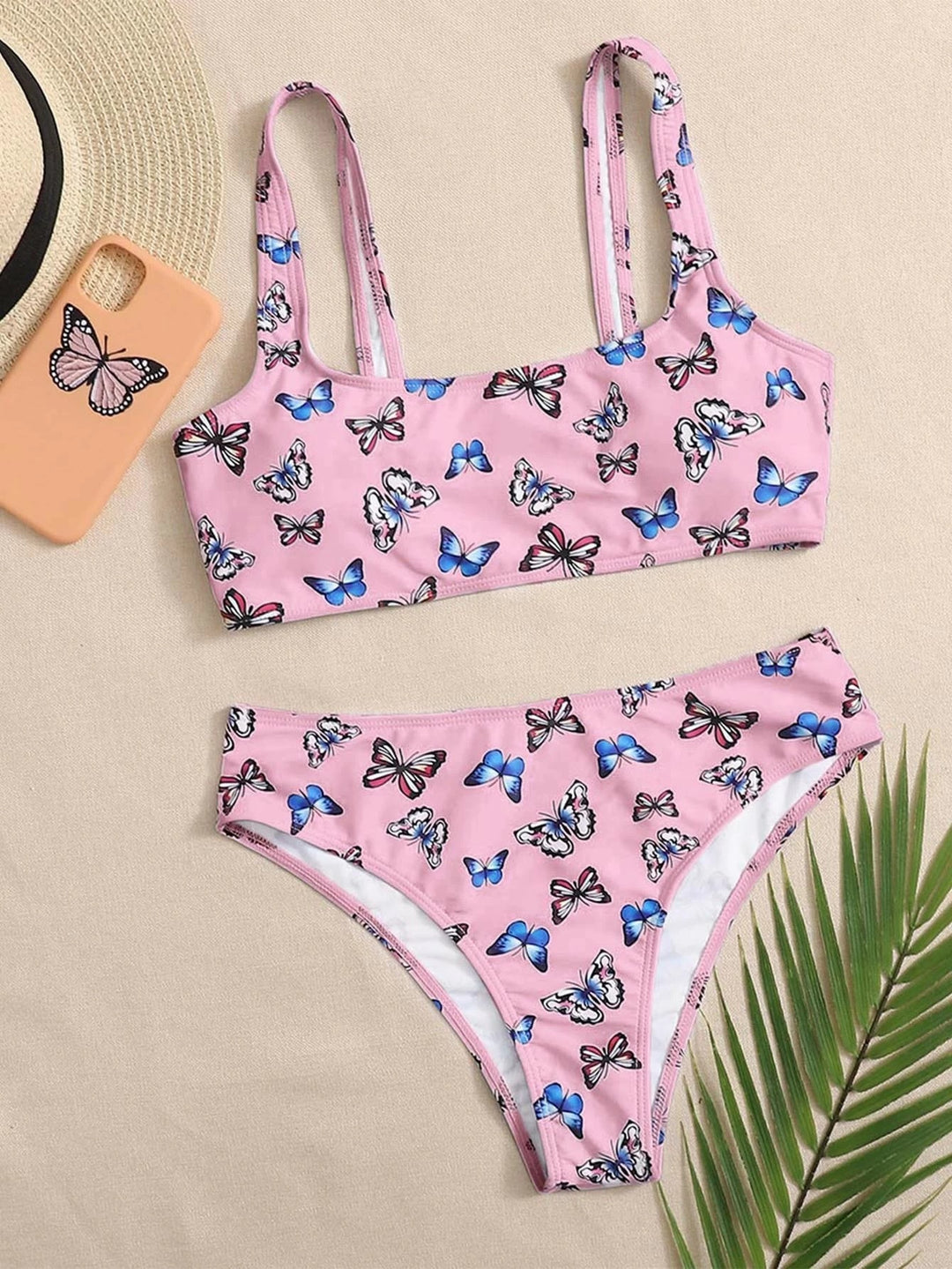 Damen Bikini-Set mit buntem Schmetterlingsmuster EB