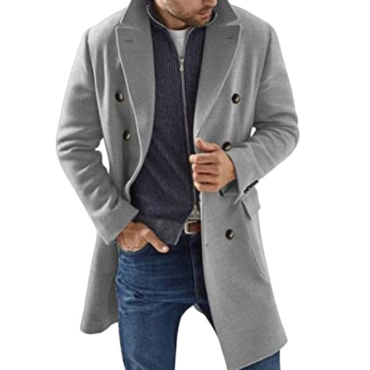 Herren eleganter Doppeltailleur-Mantel mit stylischen Knopfdetails EB