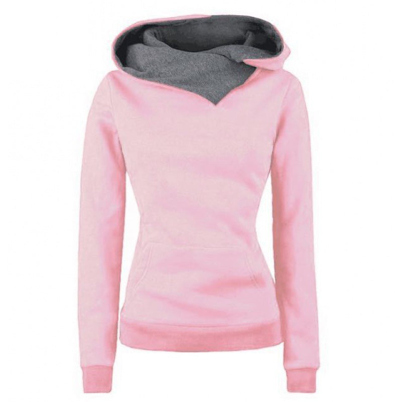 Damen Taillierter Kapuzenpullover mit überlappendem Schalkragen und Kängurutasche EB