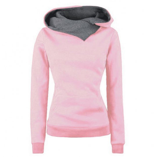 Damen Taillierter Kapuzenpullover mit überlappendem Schalkragen und Kängurutasche EB