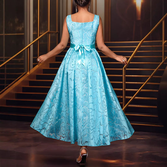Damen Elegantes A-Linien Kleid mit floralem Jacquard-Muster EB