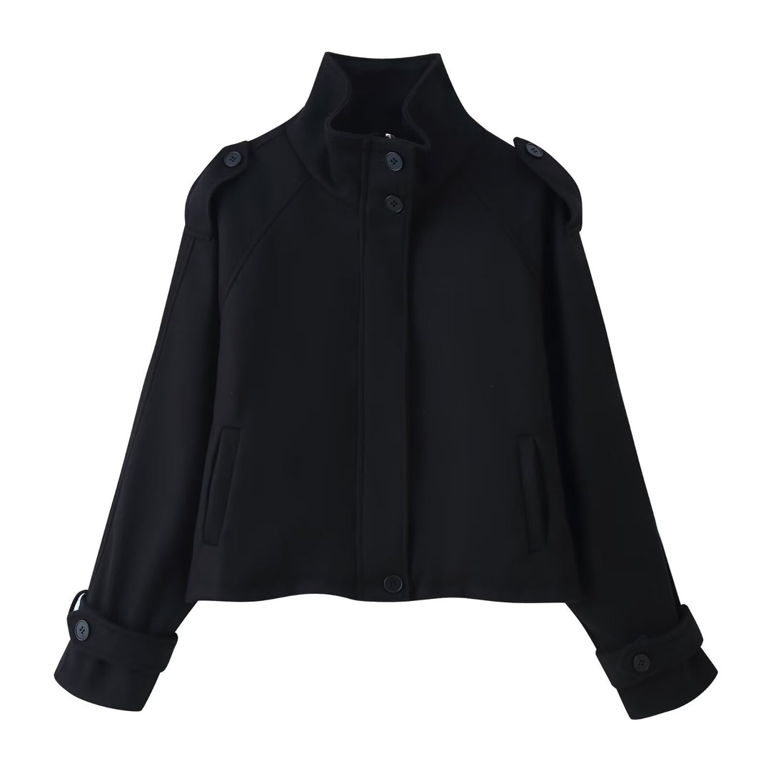 Damen nan kurze Wolljacke mit Stehkragen, Schulterklappen, verdeckter Knopfleiste und verstellbaren Manschetten EB