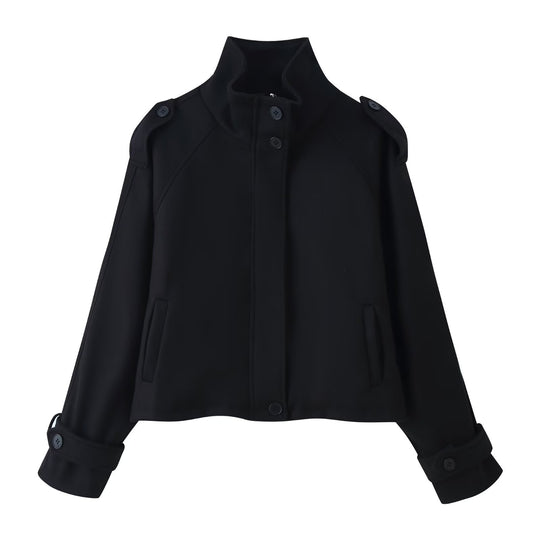 Damen nan kurze Wolljacke mit Stehkragen, Schulterklappen, verdeckter Knopfleiste und verstellbaren Manschetten EB