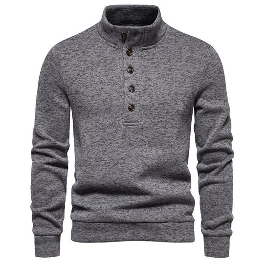 Herren gemütlicher Langarmpullover mit Knopfleiste und Stehkragen EB