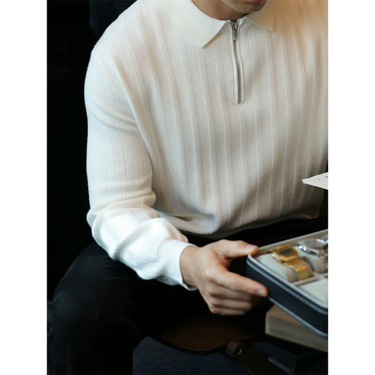 Herren Strickpullover mit Kragen und praktischem Reißverschluss EB
