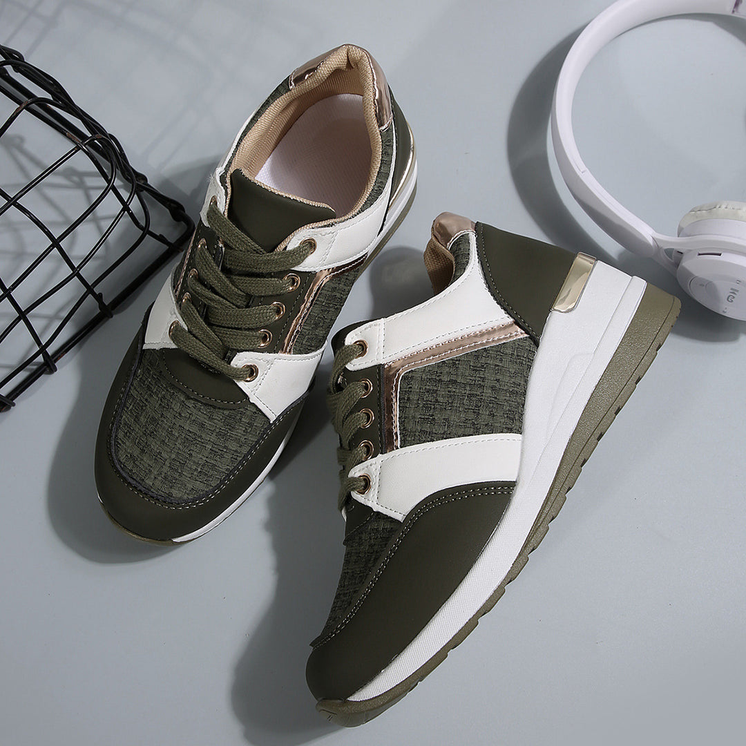 Damen  modische Plateau-Sneaker mit gepolstertem Memory-Fußbett und strukturierter Textil-Kombination EB
