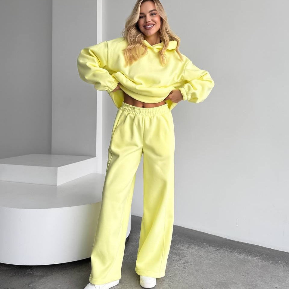 Damen Oversize Loungewear-Set aus schwerem Sweat mit Kapuzenpullover und weitem hochgeschnittenem Jogger EB
