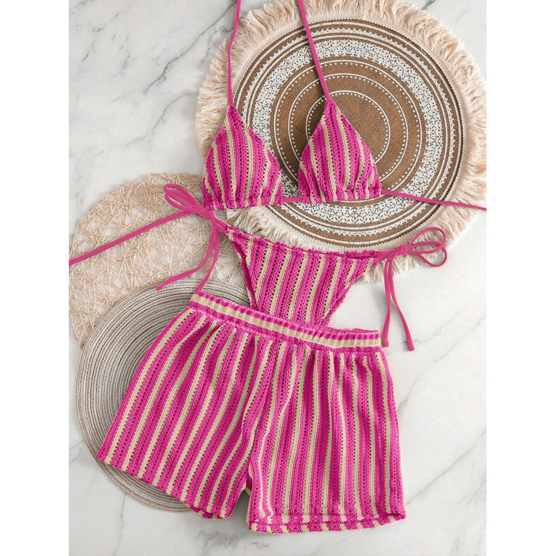 Damen Zweiteiliges Freizeitbadeoutfit mit verstellbarem Oberteil und elastischen Shorts EB