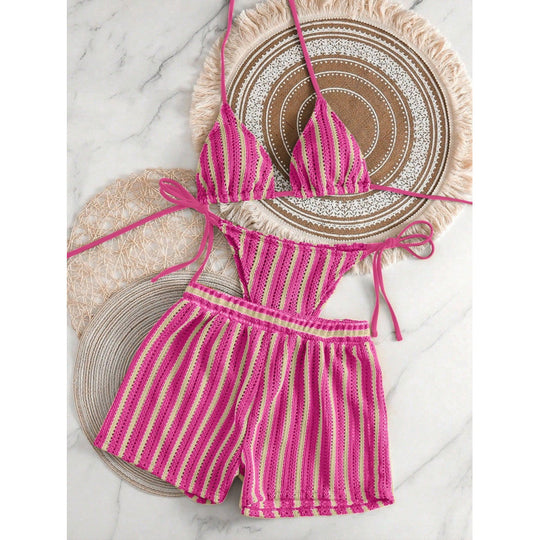 Damen Zweiteiliges Freizeitbadeoutfit mit verstellbarem Oberteil und elastischen Shorts EB