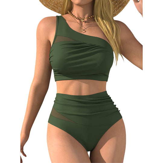 Damen Hochgeschnittener Bikini mit asymmetrischem Oberteil EB