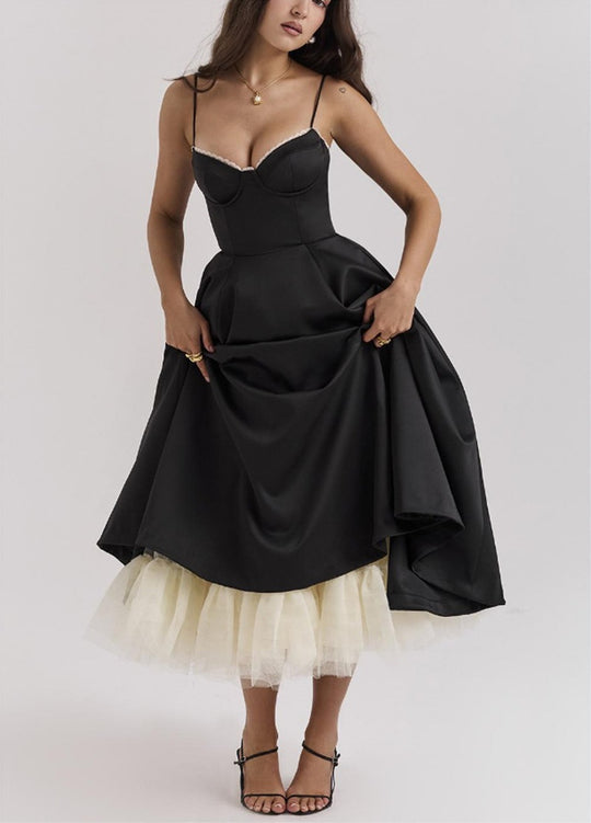 Damen nan Bustierkleid mit geformtem Mieder, weichem Tellerrock, integriertem Tüll-Unterzug und Eingrifftaschen EB