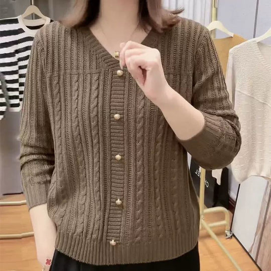 Damen Strickjacke mit feinem Zopfmuster und eleganten Perlenknöpfen EB