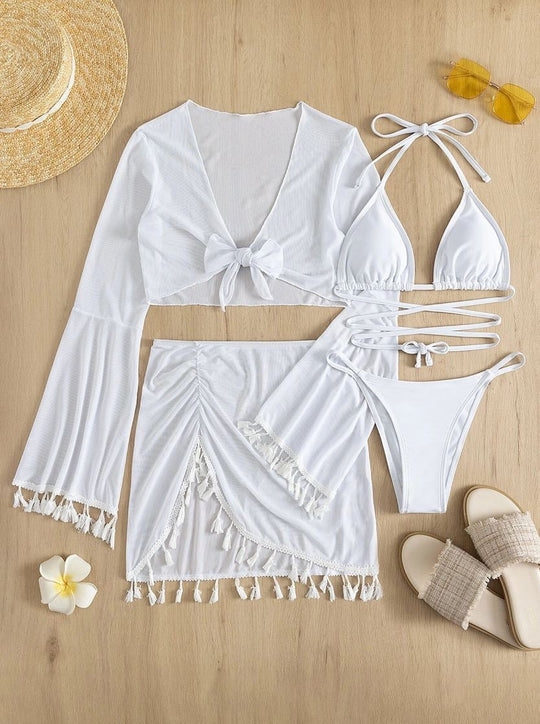 Damen Bikiniset mit elegantem Wickeloberteil und hohem Taillenrock EB