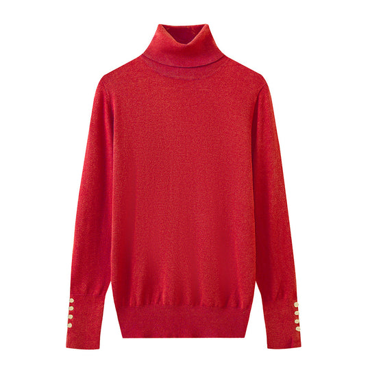Damen Rollkragenpullover mit eleganten Knopfdetails EB