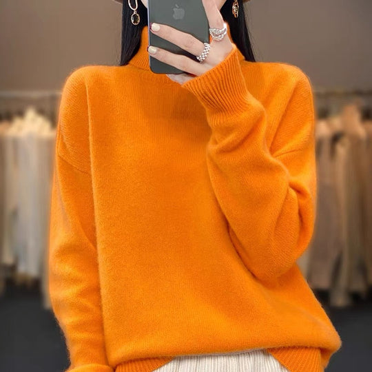 Damen Oversize Feinstrickpullover mit hohem Rollkragen und Seitenschlitzen EB