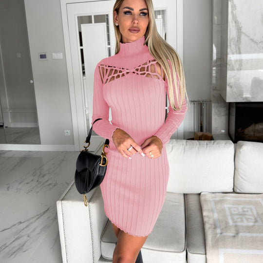 Damen figurbetontes Strickkleid mit Ausschnitt und Langarm EB