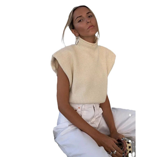 Damen Stricktop mit Stehkragen und Puffärmeln EB