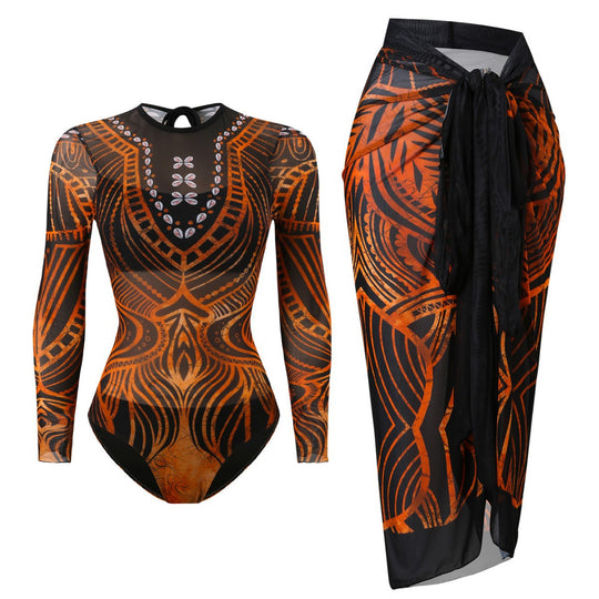 Damen Badeanzug mit elegantem transparentem Wickelrock EB