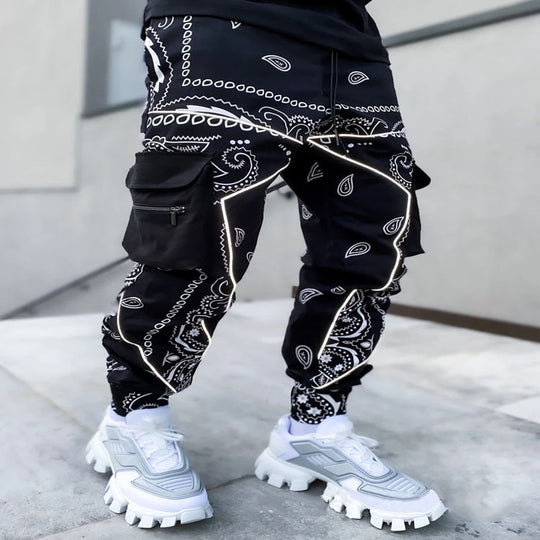 Herren Cargo-Jogginghose mit Bandana-Print, Kordelzug & Mehrfachtaschen EB