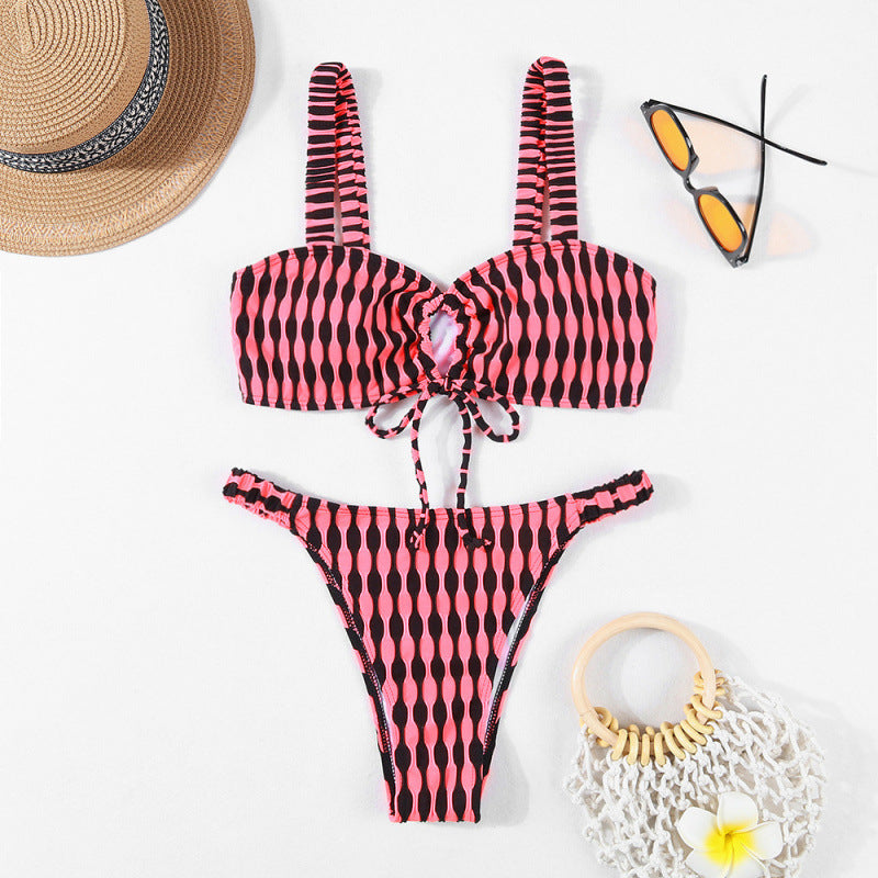 Damen Triangel-Bikini mit modischem Wickel-Design und verstellbaren Trägern EB